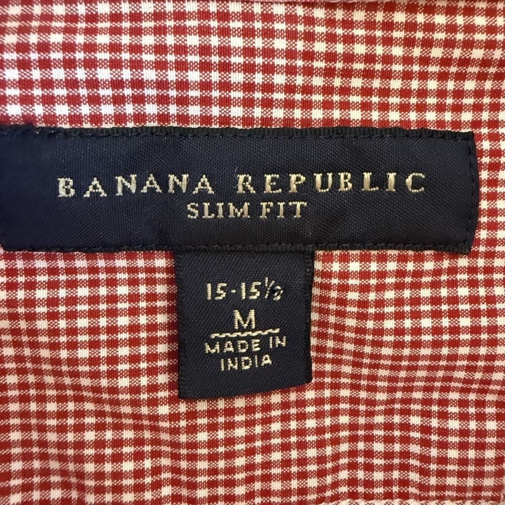 Banana Republic Men's Medium‎ Slim Fit Plaid Short Sleeve Button Up Shirt Collar - Picture 4 of 6